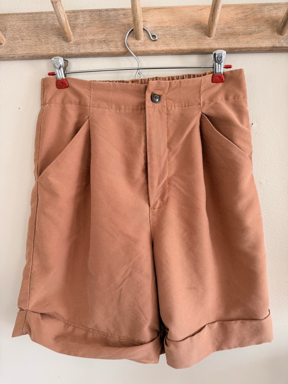 Madewell Rust-Tone High-Rise Pleated Bermuda Shorts